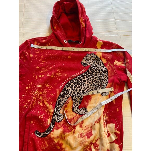 Avenue George V Paris men’s Red bleach art Leopard Hooded Sweatshirt S hoodie - Picture 12 of 16